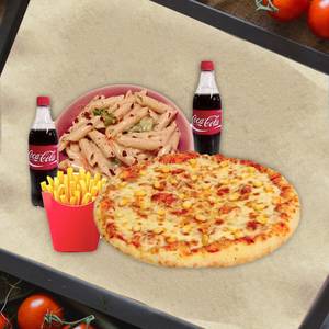 Pasta(250ml) + Exotic Corn Pizza(6') + Fries(m) + 2 Cold Drink