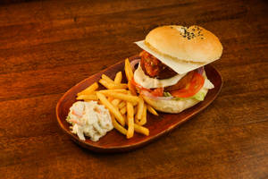 Dirty Cheese Burger With Fries 