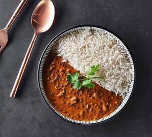 Steamed Rice with Dal Makhani and Roasted Papad