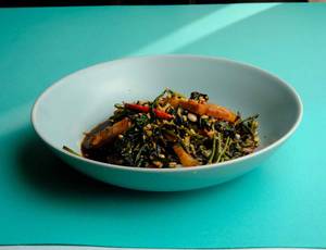 Stir Fried Morning Glory And Braised Pork Belly.