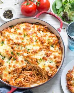 Exotic Veg Tetrazini Al Olio Baked With Spaghetti Cheese Sauce
