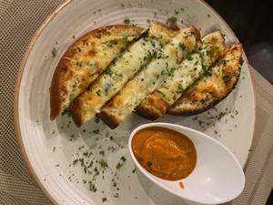 Cheesy Focaccia With Romesco Sauce