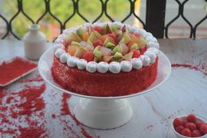 Eggless Red Velvet Fruit Cake