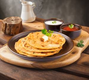Paneer Paratha Served With Curd & Pickle