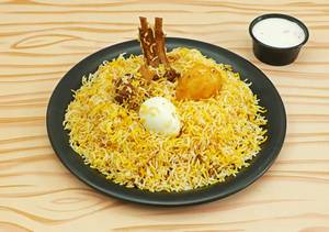 Kokata Mutton Biryani With Chicken Kosha (2 Pcs) And Raita