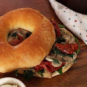 Spinach and Mushroom Bagel Sandwich
