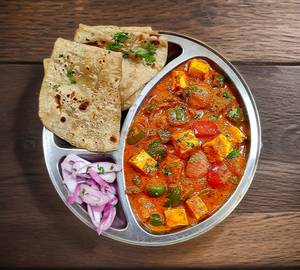 4roti With Kadhai Paneer+greavy Aloo Sabzi+pickle+green Salad+papad