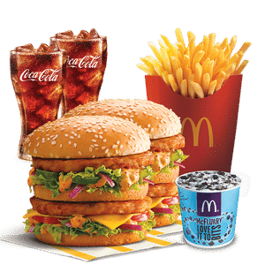 2 Chicken Maharaja Mac Burger + 2 Coke + Fries (L) + McFlurry Oreo (M)