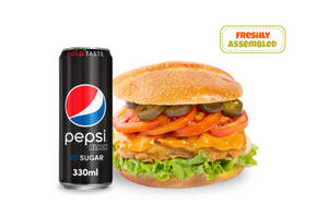 Crispy Peri Peri Chicken Burger With Pepsi Black Can