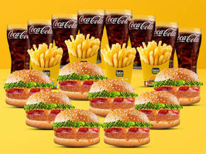 8 Tandoori Chicken Burger + 4 Salted Fries + 8 Pepsi (250Ml)