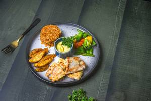 Grilled Tilapia Fish With Lemon Rice And Potato Wedges (Serves 1-2)