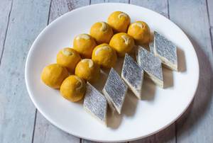 Moong Laddu [10 Pieces]+Kaju Barfi [10 Pieces]