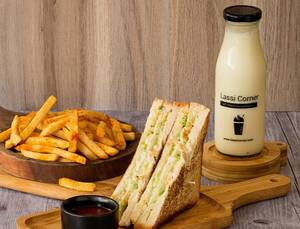 Grilled Veg Sandwich With French Fries And Vanilla Shake