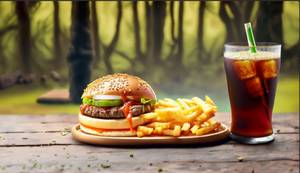 Veg Cheese Blast Burger Combo With French Fries And Thums Up 250ml