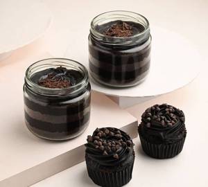 Decadent Duo Of Choco Cupcakes N Jar Cakes,4,item