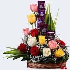 Mixed Roses With Dairy Milk Chocolates