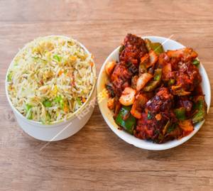 Half Paneer Friedrice With Half Gobi Manchurian 