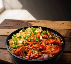 Northeast Style Chilli Chicken And Egg Fried Bowl( Free Coca Cola 250 Ml
