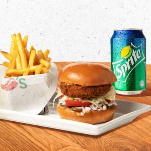 Paneer Spicy Burger On Cheese + Fries + Soft Drink