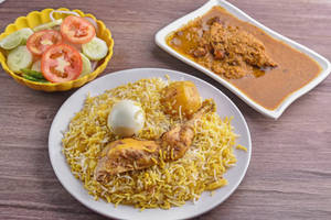 Chicken Biryani With Chicken Chaap With Salad [1 Piece]