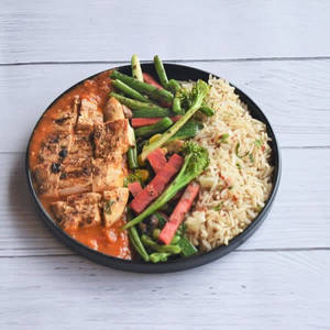 Brown Rice, Choice Of Chicken Prep & Veggies