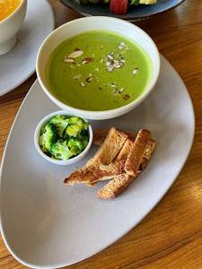 Broccoli-pea-spinach-almond Soup