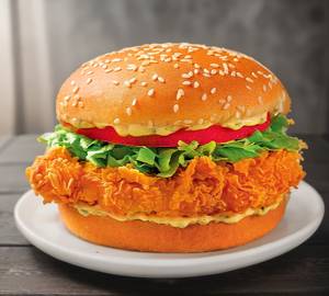 Hot and spicy fried chicken burger