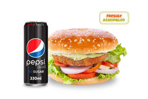 Spicy Paneer Burger With Pepsi Black Can