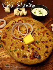 Gobhi Paratha With Amul Butter + Pickle + Curd