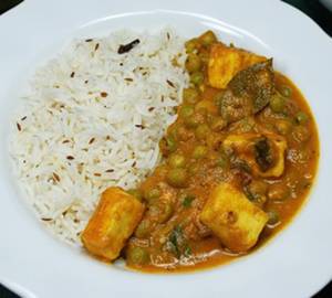 Matar Paneer Rice + Raita