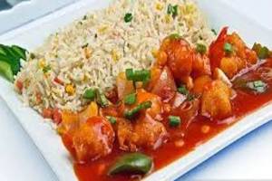 Chilly Chicken Garlic Rice + Chicken Manchurian