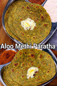 Aloo Methi Paratha[2 Pc] With Curd, Pickle And Butter + Sweet Lassi