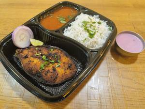 Fish Gravy And Steam Rice With Surmai Fry And Solkadi