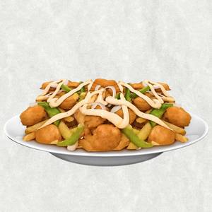 Large Chicken Popcorn With Schezwan Sauce