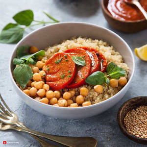 Harmony Bowl: Chickpea & Quinoa With Roasted Red Pepper Sauce