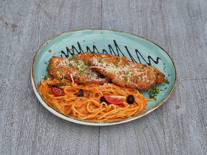 Parmesan Crusted Paneer With Cajun Spaghetti