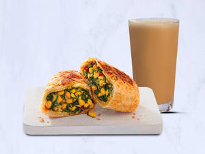 Tall Cold Coffee with Creamy Spinach & Corn Pocket