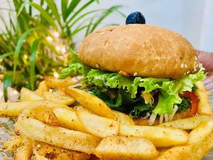 Veg Burger With French Fries