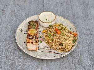 Lemon Capers Salmon With Grilled Vegetables