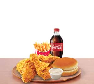 3 Pcs Chicken + 1 Fries Medium + 1 Bun + 1dip + 250 Ml Cola or sprite