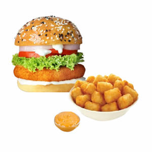 Crispy Chicken Burger With Potato Pops [10 Pieces] And 1 Dip