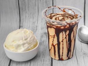 Cold coffee with vanilla ice cream