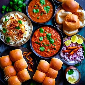 Plain Pav Bhaji (6 Pav) +Kadhi Pulao+Masala Pav 
+Papad
