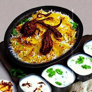 Handi Biryani With Raita And Roasted Papad