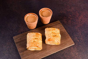 Kosha Chicken Puff [2 Pieces] With 2 Ginger Chai [Serves 2]