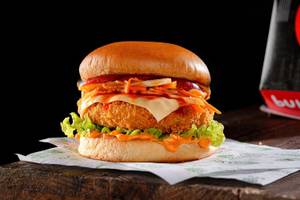 Korean Honey Sriracha Aloo Tikki Burger
