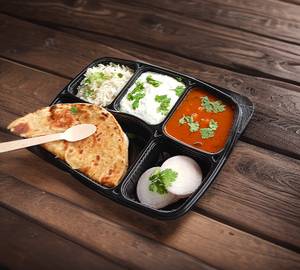 2 aloo paratha with chole sabji and rice