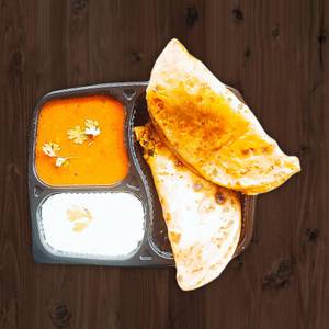 2 aloo paratha with dahii and chole sabji