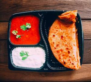 2 paneer paratha with chole sabji and dahi 