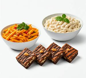 Mix Sauce Pasta + Veg Alfredo Pasta + 4Pc Nutty Brownie